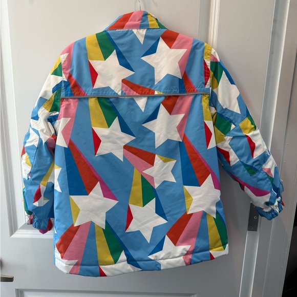 Boden All Weather Waterproof Jacket in Surfbloard blue rainbow star 6-7 NO HOOD - Picture 8 of 9